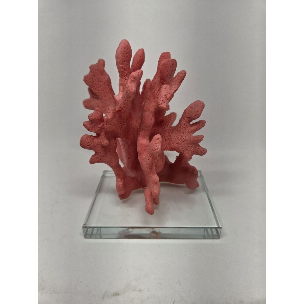 A&B Home Faux Red Coral Sculpture on Glass Base Coastal Decor AS IS Broken 6.5"